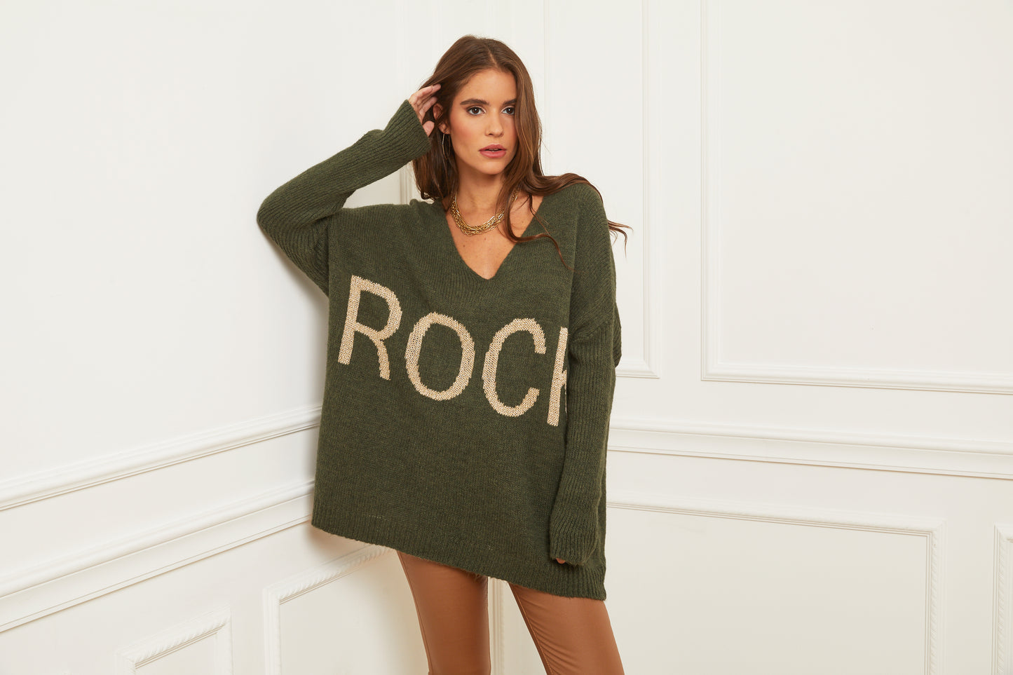 Pull en Maille Oversize à Col V