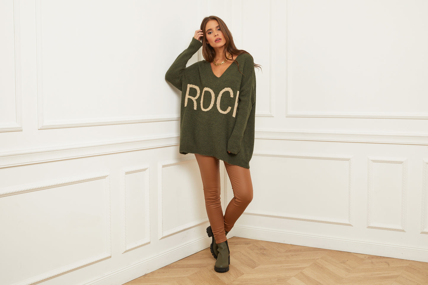 Pull en Maille Oversize à Col V