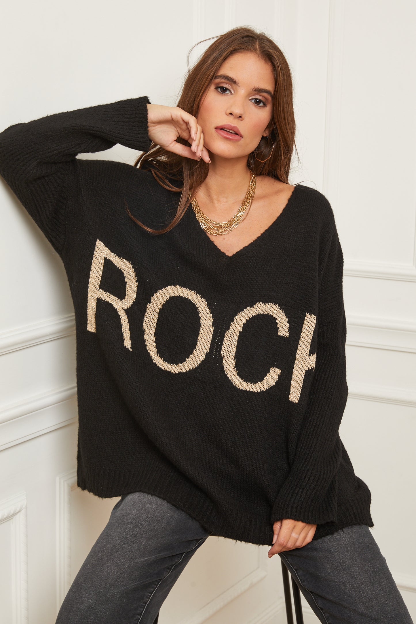 Pull en Maille Oversize à Col V
