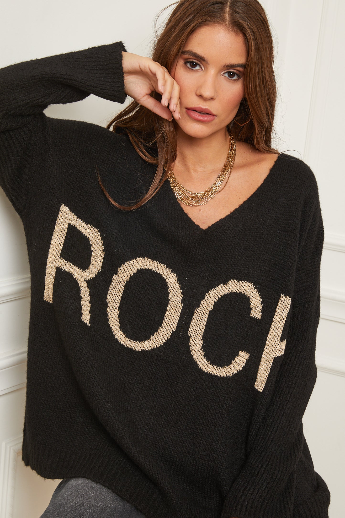 Pull en Maille Oversize à Col V