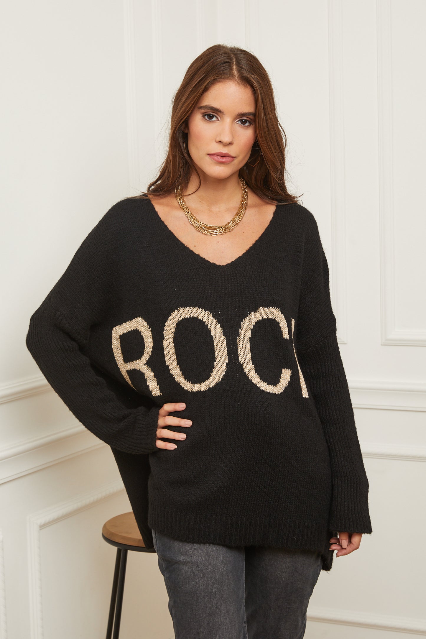 Pull en Maille Oversize à Col V