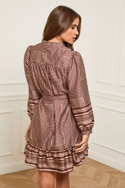 Robe Mi-longue à Motifs avec Col Chemise