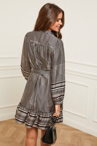Robe Mi-longue à Motifs avec Col Chemise