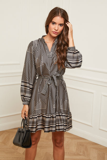 Robe Mi-longue à Motifs avec Col Chemise