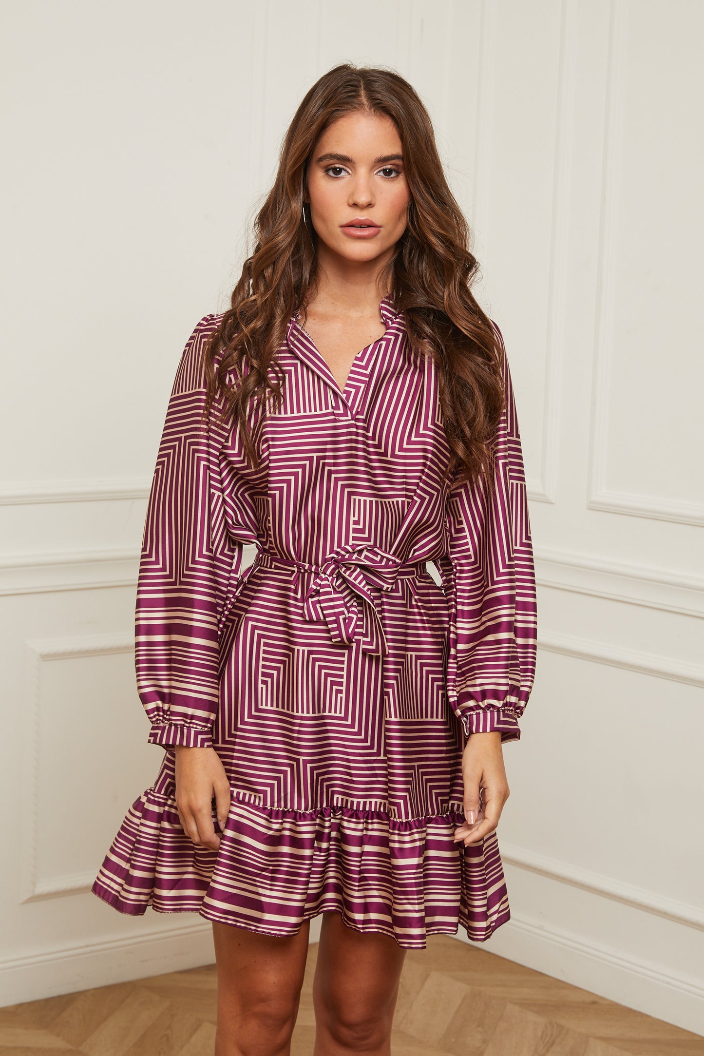 Robe Mi-longue à Motifs avec Col Chemise