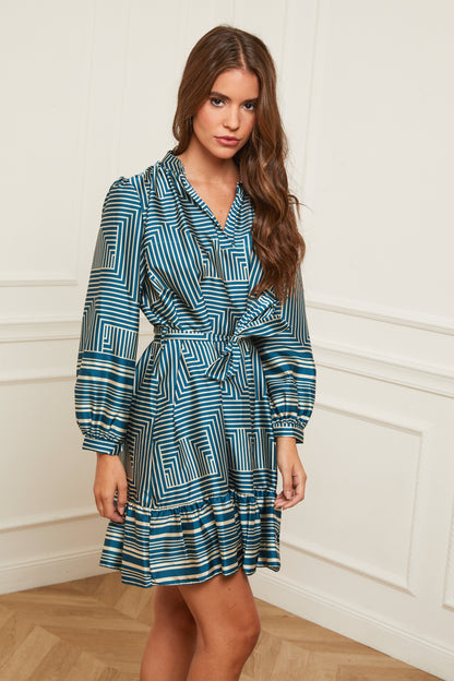 Robe Mi-longue à Motifs avec Col Chemise