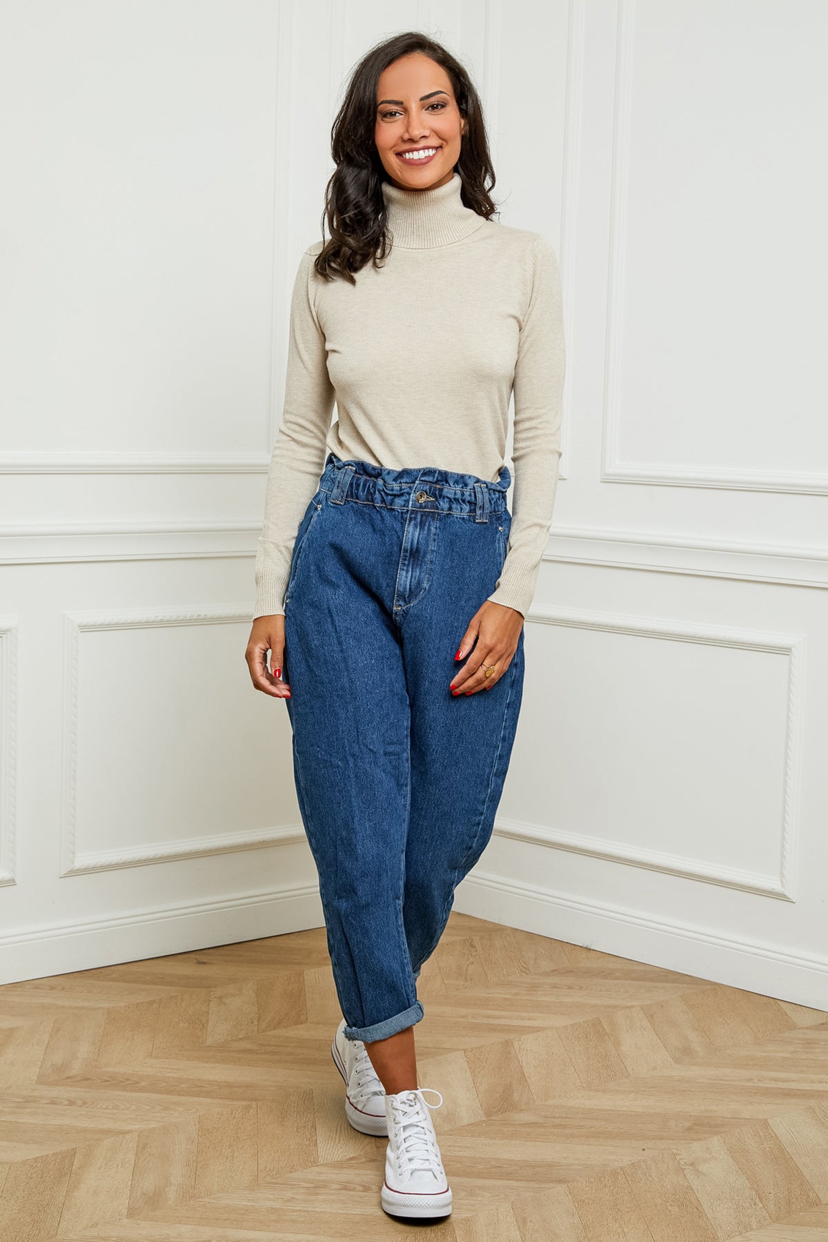 W2005-Pull en Maille Fine à Col Roulé