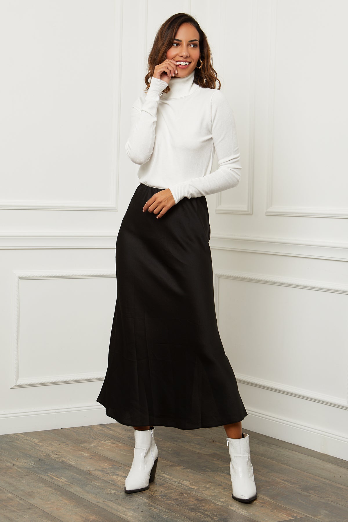 W2005-Pull en Maille Fine à Col Roulé