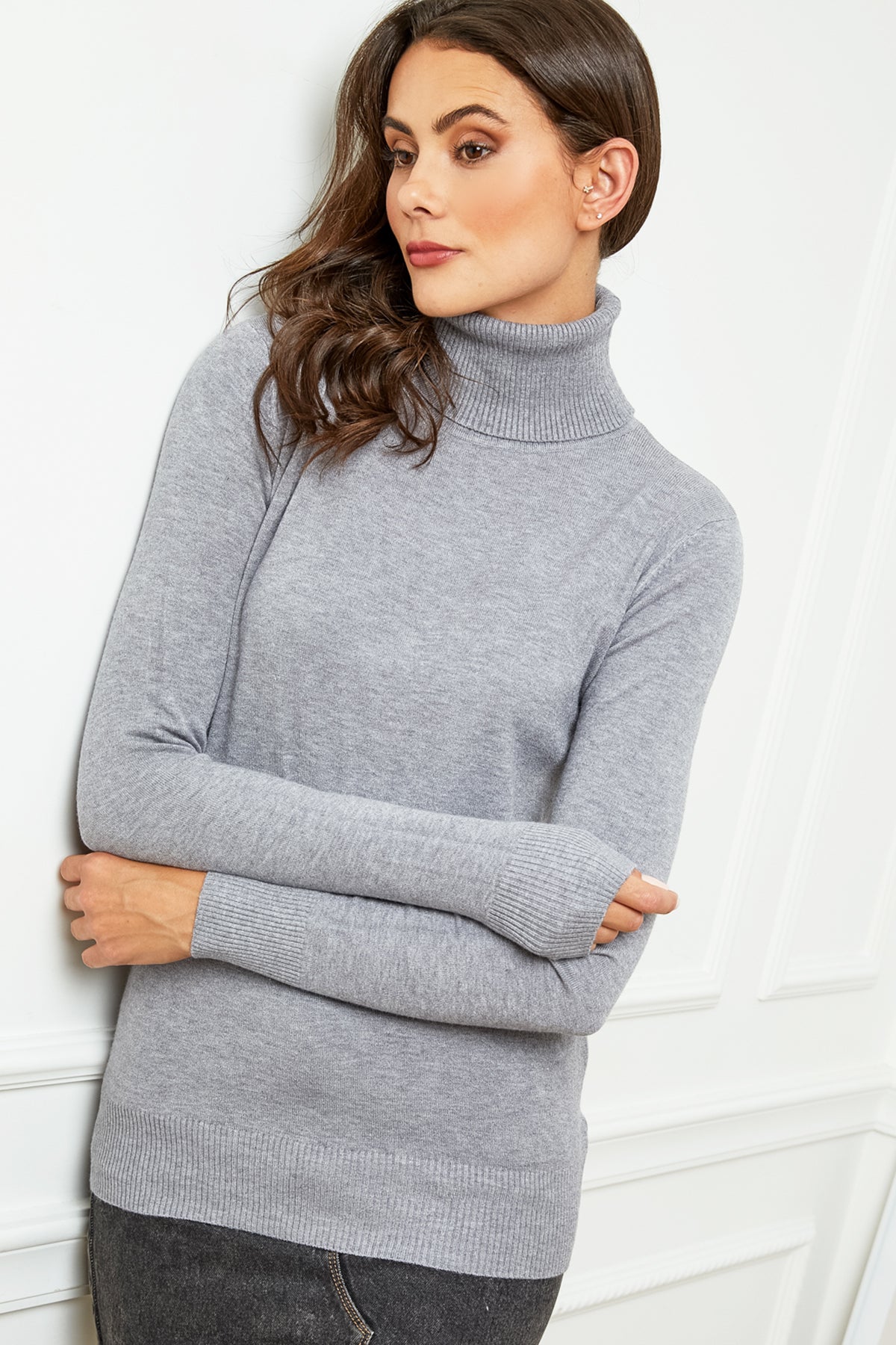 W2005-Pull en Maille Fine à Col Roulé