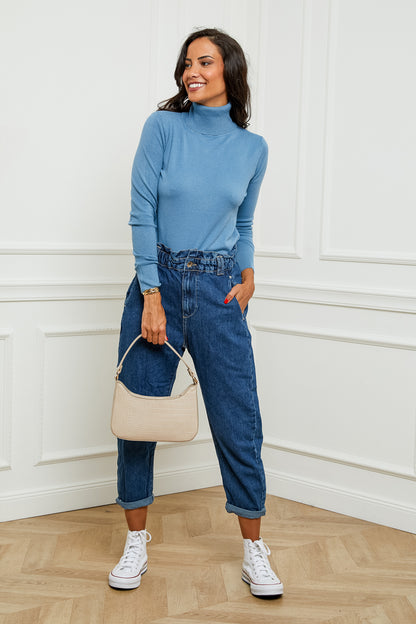 W2005-Pull en Maille Fine à Col Roulé