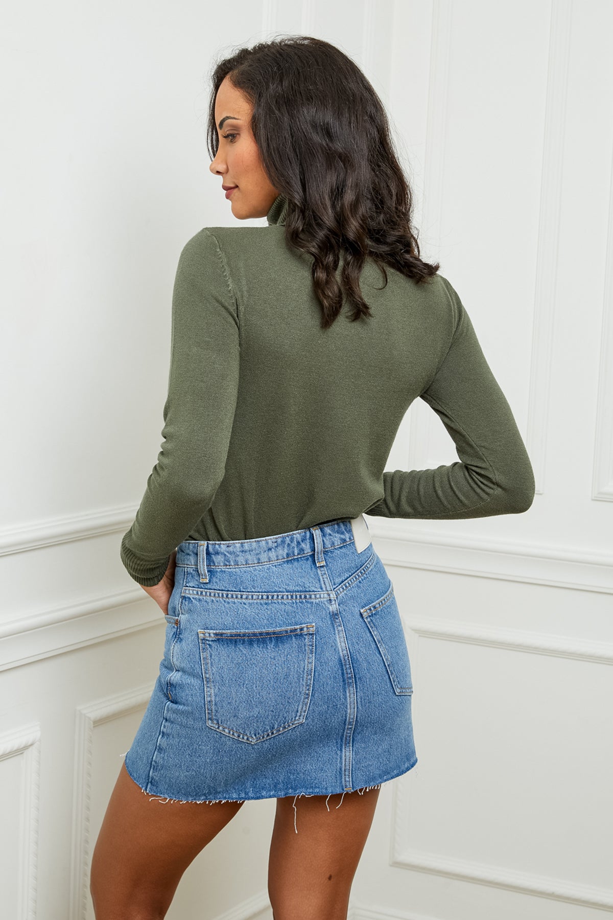 W2005-Pull en Maille Fine à Col Roulé