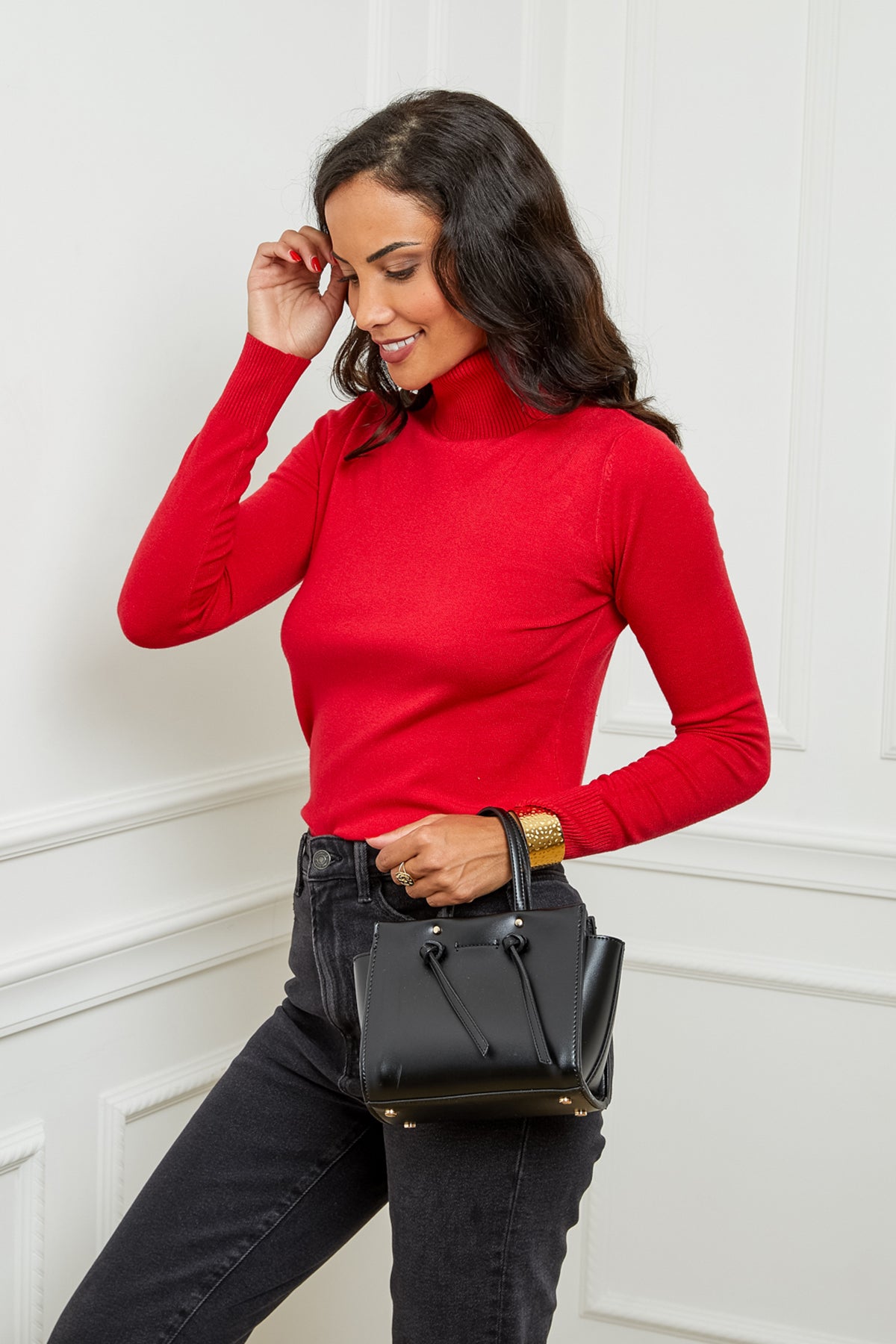 W2005-Pull en Maille Fine à Col Roulé