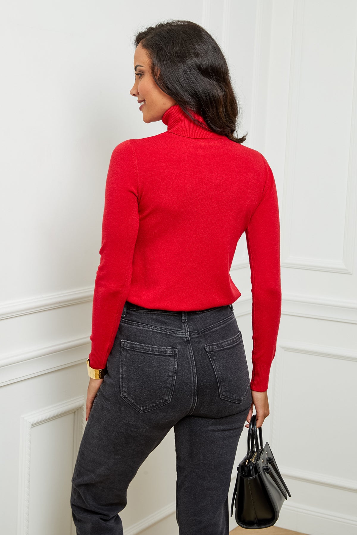 W2005-Pull en Maille Fine à Col Roulé