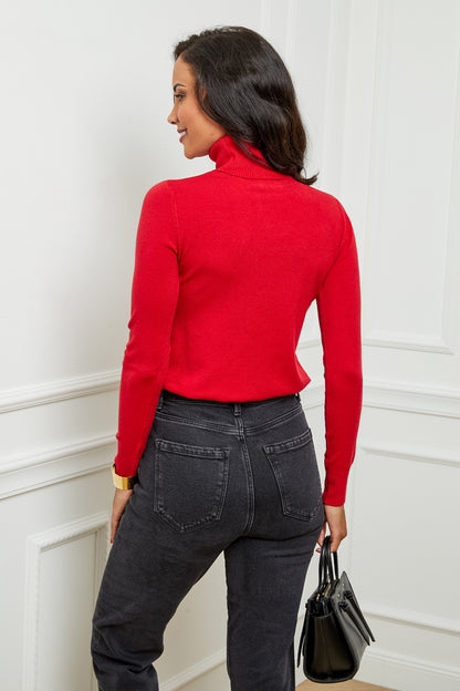 W2005-Pull en Maille Fine à Col Roulé